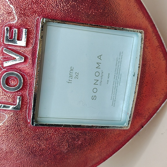 Sonoma Heart-Shaped Enamel Red Photo Frame Holds 2x2 Picture - Picture 2 of 4